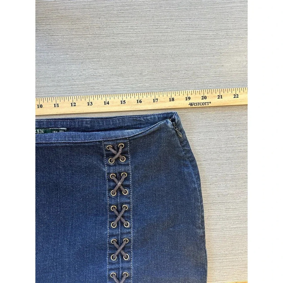 Vintage Lauren Ralph Lauren Jean Skirt Lace Up Detail Y2K 16W - Picture 5 of 6
